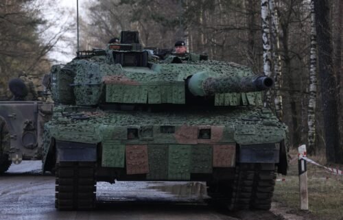 A Leopard 2 tank is seen at the Bundeswehr Army training grounds in February 2022