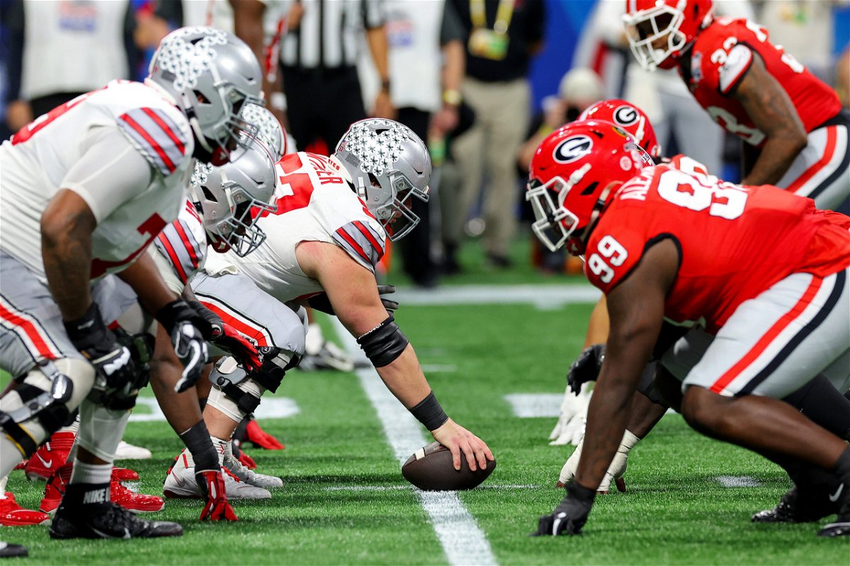 <i>Kevin C. Cox/Getty Images</i><br/>The Ohio State Buckeyes offense lines up against the Georgia Bulldogs defense during the third quarter Saturday in Atlanta.