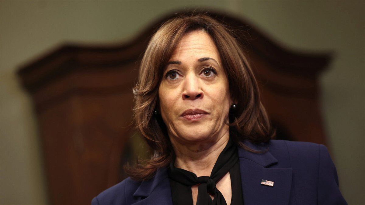 <i>Kevin Dietsch/Getty Images</i><br/>Vice President Kamala Harris speaks at the Eisenhower Executive Office Building on January 9