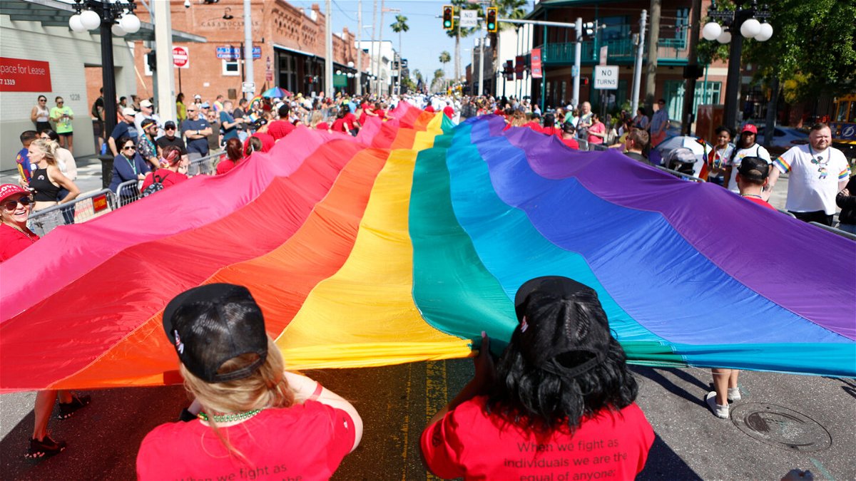 <i>Octavio Jones/Getty Images</i><br/>Revelers celebrate during the Tampa Pride Parade on March 26