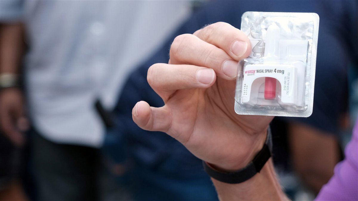 <i>Spencer Platt/Getty Images</i><br/>The Brooklyn Community Recovery Center demonstrates how to use Narcan to revive a person in the case of a drug overdose in 2022 in New York City.
