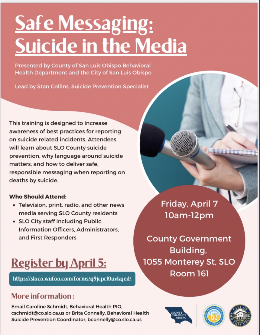 Local media attend suicide message training in San Luis Obispo | News ...