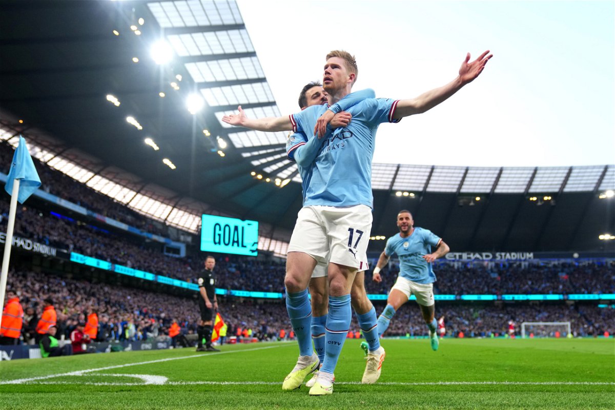 <i>Lexy Ilsley/Manchester City FC/Getty Images</i><br/>Kevin De Bruyne opened the scoring in Manchester City's top of the table clash against Arsenal.