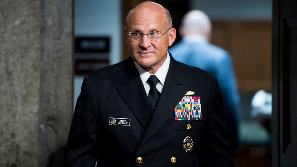 <i>Bill Clark/CQ Roll Call/Getty Images</i><br/>Chief of Naval Operations Adm. Michael Gilday arrives for his confirmation hearing in the Senate Armed Services Committee in July of 2019.