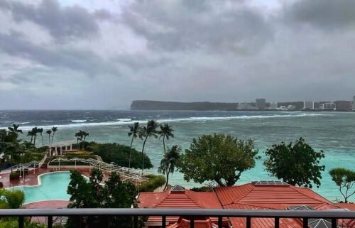 A view overlooking Guam's Tumon Bay on Tuesday as Typhoon Mawar closes in.