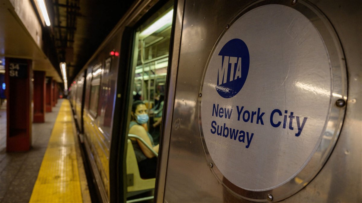 <i>Ed Jones/AFP/Getty Images</i><br/>A Metropolitan Transportation Authority (MTA) logo is displayed on the side of a subway train in Manhattan