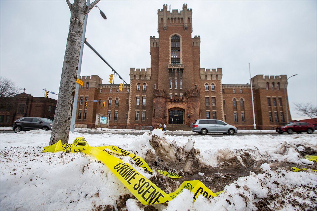 <i>Lauren Petracca/AP</i><br/>Police tape remains on the ground outside of the Main Street Armory on Monday