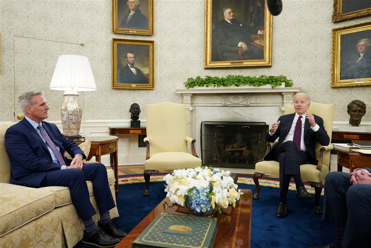 <i>Kevin Lamarque/Reuters</i><br/>President Joe Biden hosts debt limit talks with House Speaker Kevin McCarthy in the Oval Office at the White House in Washington