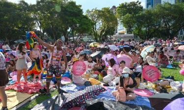 Gay rights supporters attend the annual Pink Dot event in Singapore in June 2022.
