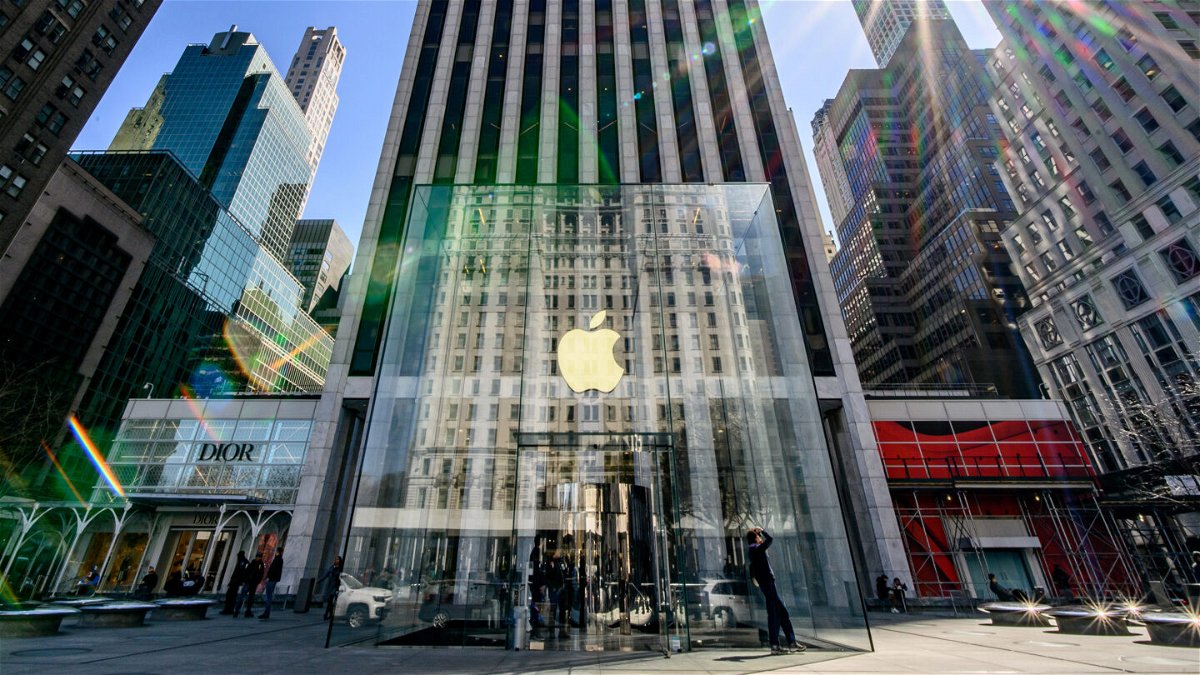 <i>Roy Rochlin/Getty Images</i><br/>A view of the 5th Ave. flagship Apple store on March 21 in New York City. Apple on May 4 reported that its revenue fell 3% to $94.8 billion for the first three months of the year.