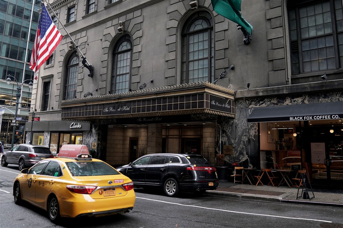<i>Carlo Allegri/Reuters</i><br/>The Roosevelt Hotel is pictured a day after announcing it will close at the end of October due to ongoing losses associated with the Covid-19 pandemic in New York City.