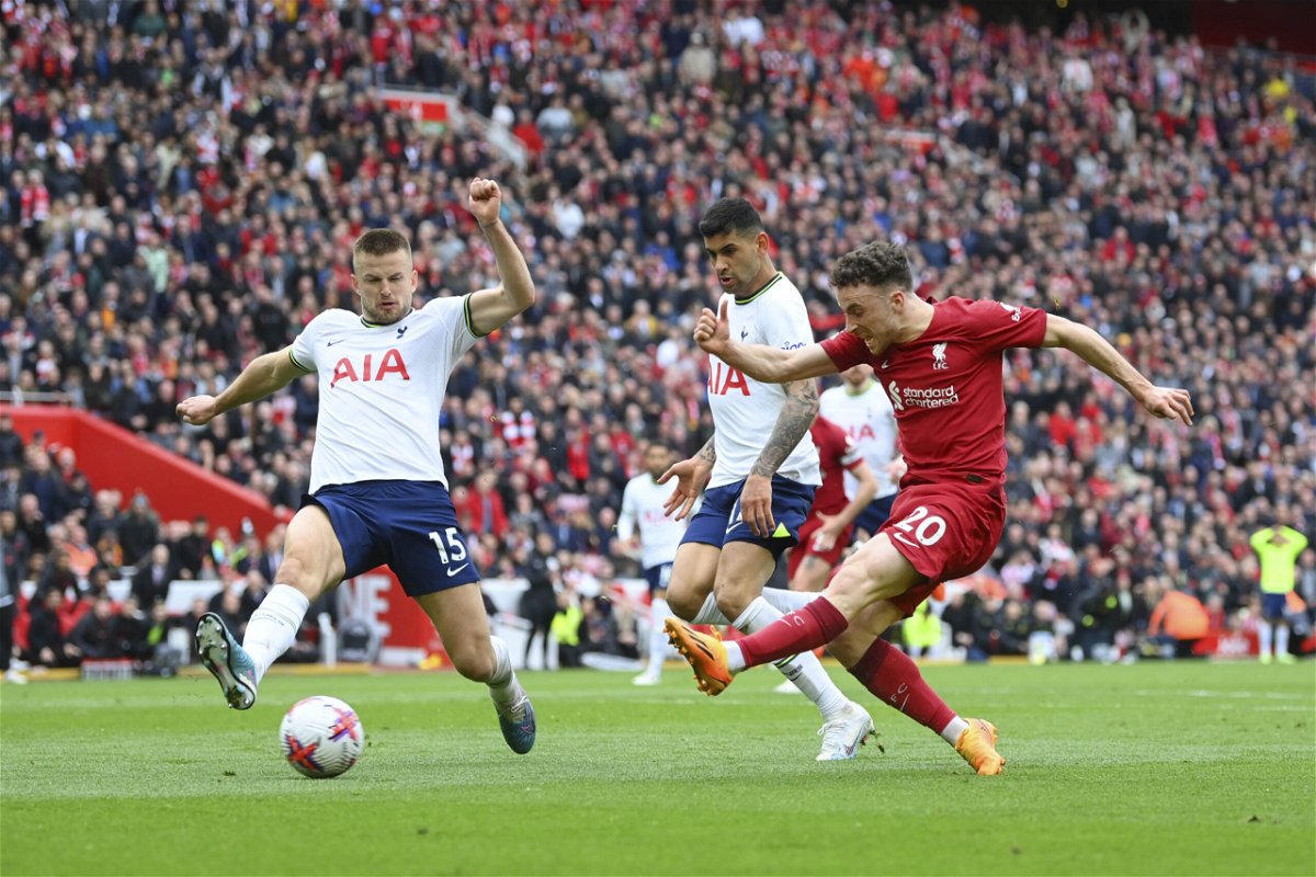 <i>Michael Regan/Getty Images</i><br/>Jota scores the winning goal against Tottenham.