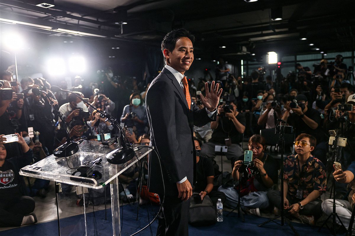 <i>Jack Taylor/AFP/Getty Images</i><br/>Move Forward Party leader and prime ministerial candidate Pita Limjaroenrat arrives to give a press conference at the party headquarters in Bangkok on May 15.