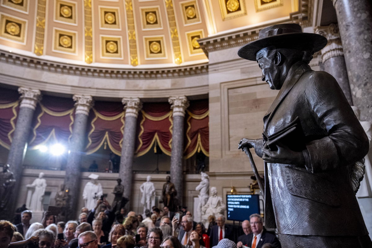 The Congressional statue of Willa Cather is unveiled in Statuary Hall on Capitol Hill in Washington, Wednesday, June 7, 2023. Willa Cather was one of the country's most beloved authors, writing about the Great Plains and the spirit of America. (AP Photo/Andrew Harnik)