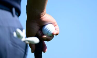 A detailed view of a golf ball is seen during day one of the LIV Golf Invitational - Portland at Pumpkin Ridge Golf Club on June 30