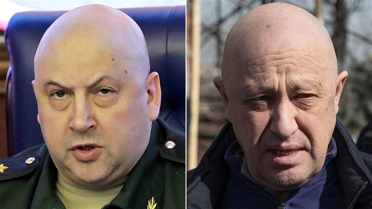 The Russian air force commander Sergey Surovikin (left) and the Wagner chief Yevgeny Prigozhin