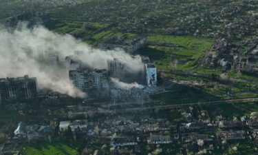 An aerial view shows destruction in the frontline city of Bakhmut