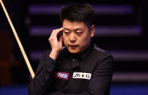 Chinese snooker player Liang Wenbo is pictured here during a match with Neil Robertson of Australia at the Crucible Theater on April 18