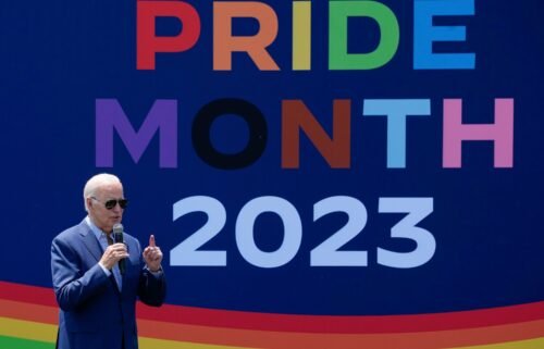 President Joe Biden speaks at a Pride Month celebration on the South Lawn of the White House on June 10.
