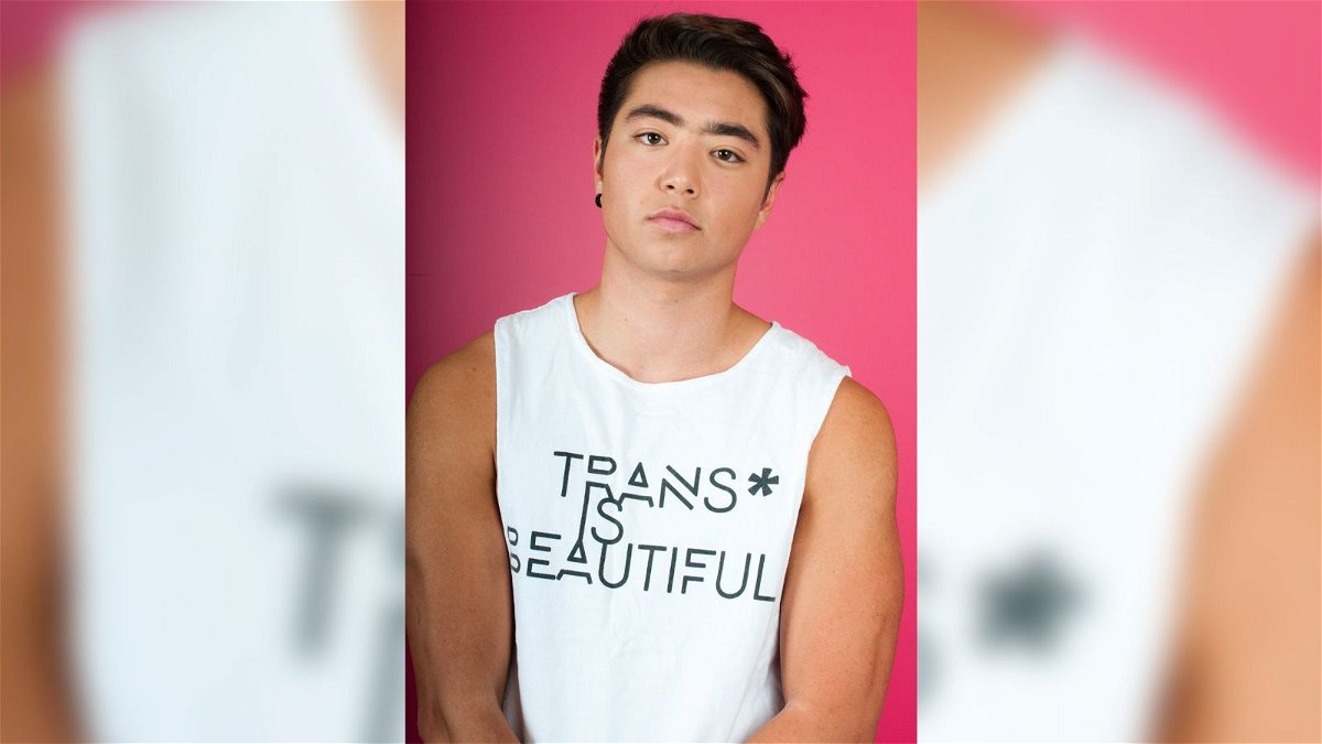 Transgender athlete and advocate Schuyler Bailar of New York City wears a tank that says "trans is beautiful" in 2017.