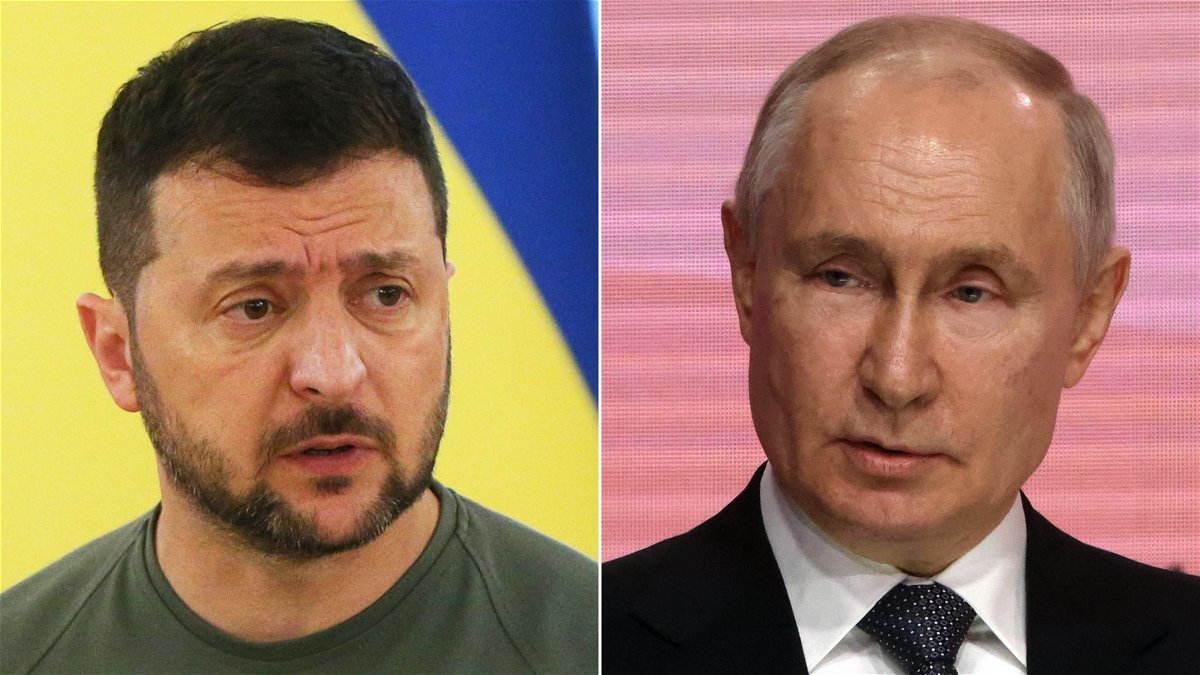 Zelensky and Russian President Vladimir Putin are pictured in a split image. At least 21
