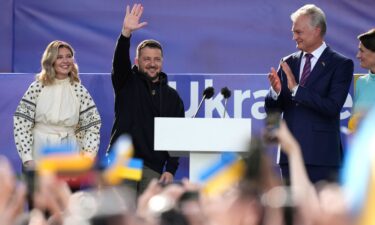 Ukrainian President Volodymyr Zelensky spoke before thousands gathered in Vilnius.