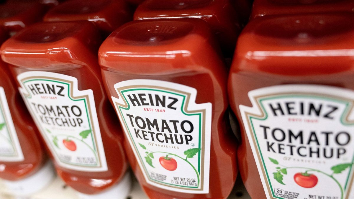 Heinz ketchup is displayed on a shelf at a grocery store in Washington
