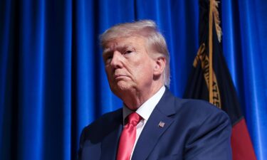 Republican presidential candidate former President Donald Trump leaves the stage after delivering remarks June 10