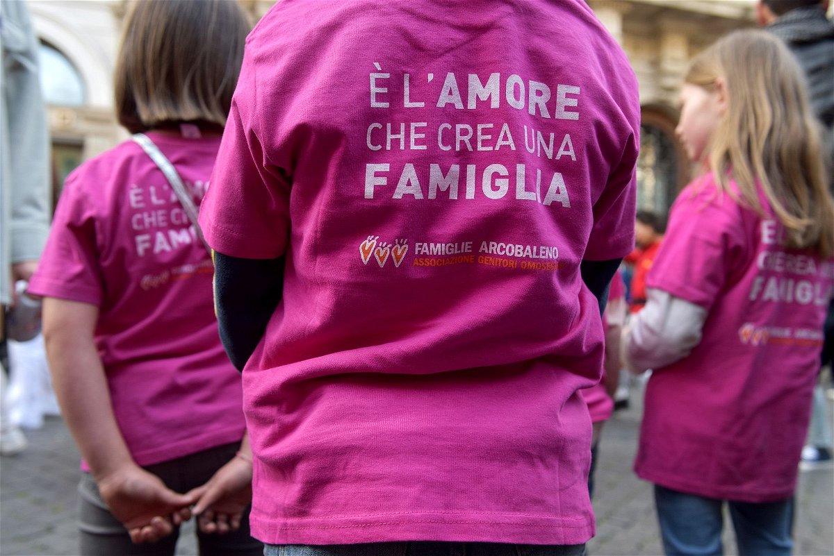 Supporters of the Italian LGBT organization Rainbow Families Association protesting in Rome in March.