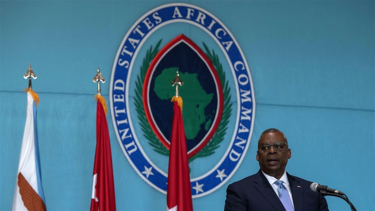 Secretary of Defense Lloyd J. Austin III delivers remarks at the US Africa Command Change of Command Ceremony at Kelley Barracks