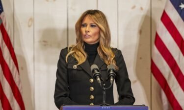 First lady Melania Trump speaks at Make America Great Again event as part of a election campaign event in Wapwallopen