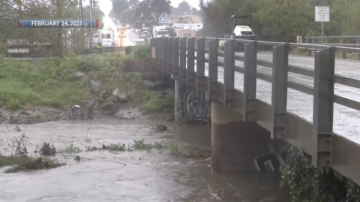 KEYT file footage of flooding near the Arroyo Grande Creek Levee during the 2023 winter storms.