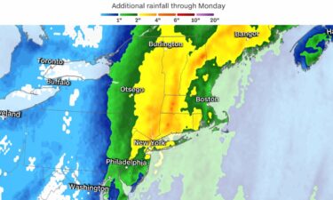 An intense storm system moving up the East Coast is bringing miserable downpours and gusty winds.