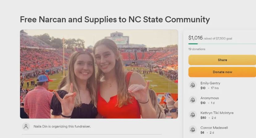 <i></i><br/>North Carolina State University sophomore Alyssa Price and her friend Naila are raising money so they can give Narcan to students for free.