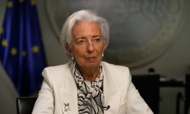 ECB President Christine Lagarde pictured during an interview with CNN's Richard Quest