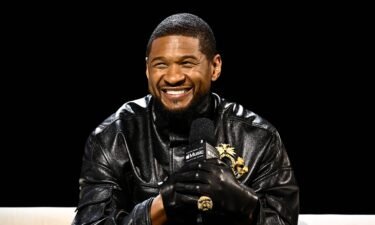 Usher speaks during a press event ahead of Super Bowl LVIII in Las Vegas on Thursday.