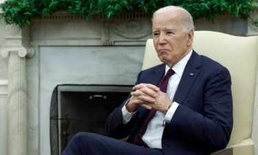 U.S. President Joe Biden listens as Iraqi Prime Minister Mohammed Shia al-Sudani speaks in the Oval Office of the White House on April 15