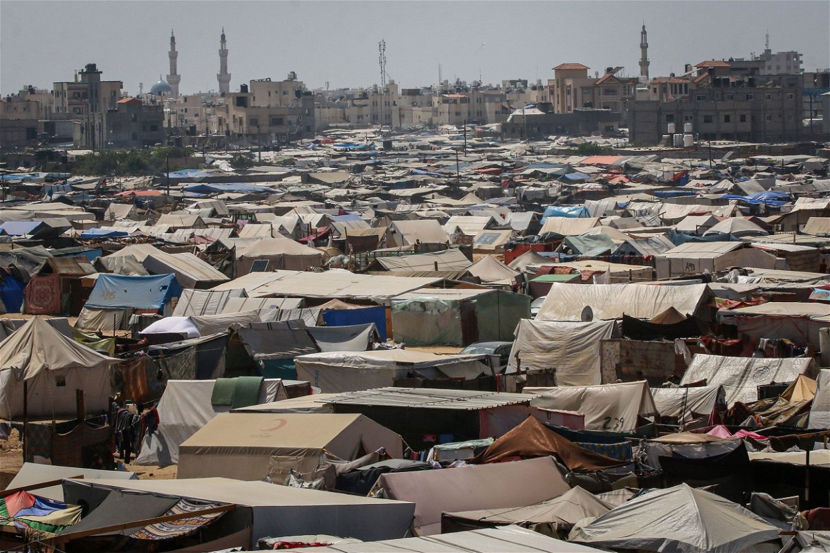 Seen here are tents erected at a temporary camp for displaced Palestinians in Rafah