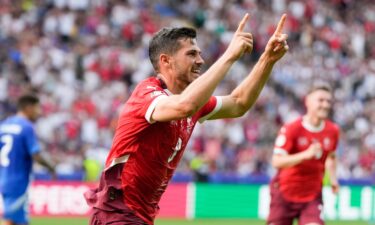 Switzerland's Remo Freuler celebrates after scoring the first goal of the round of 16.