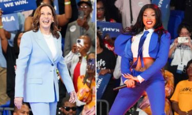 Megan Thee Stallion's midriff-bearing blue suit was designed by Abdul Sall.