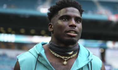 Tyreek Hill looks on prior to the Miami Dolphins' preseason game against the Atlanta Falcons at Hard Rock Stadium on August 9.