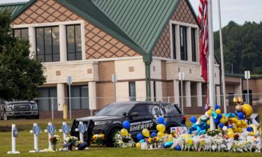 A memorial is seen at Apalachee High School in Winder