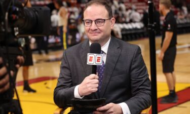 Adrian Wojnarowski reporting during the 2024 NBA Draft on June 26 at Barclays Center in Brooklyn