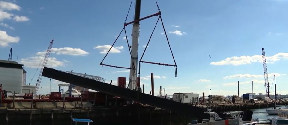 <i>WCVB via CNN Newsource</i><br/>A crane strap gave way in East Boston