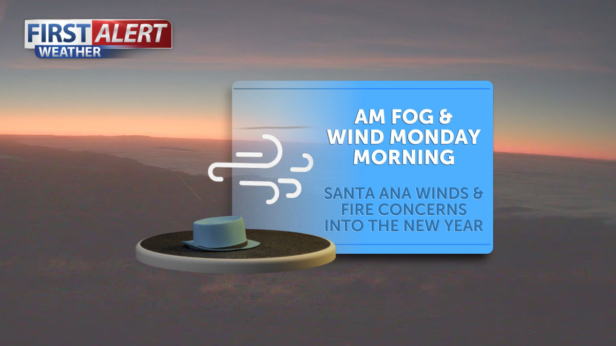 Fog develops Monday morning, tracking Santa Ana winds through the holiday week