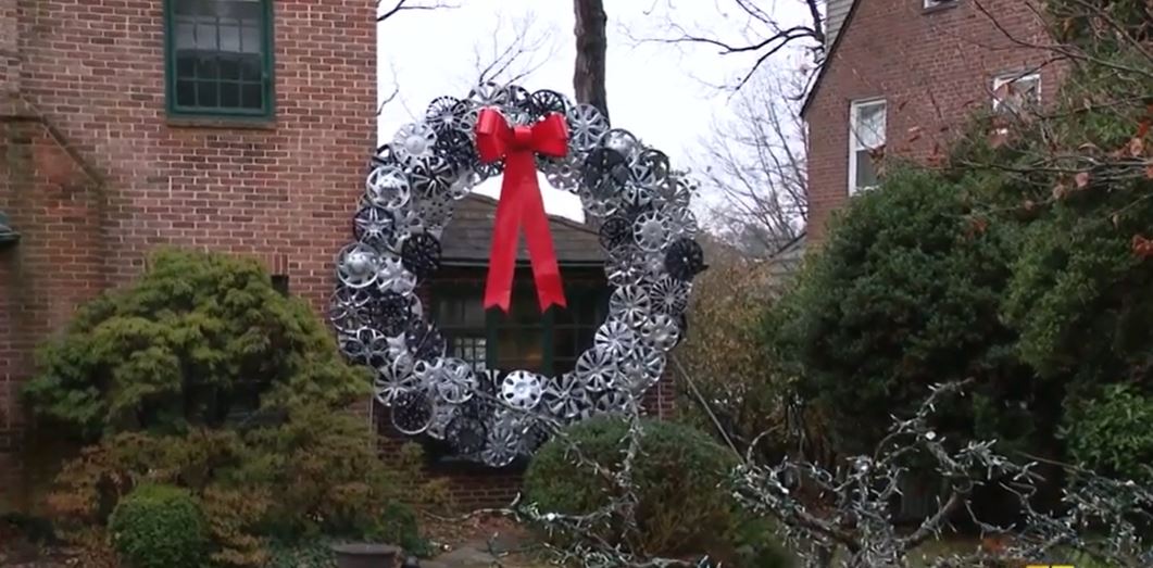 <i>WBAL via CNN Newsource</i><br/>A Baltimore man makes giant holiday wreaths out of hubcaps.