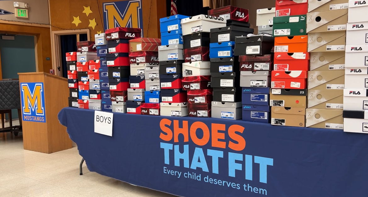 Shoes that Fits gifts Monroe Elementary new kicks