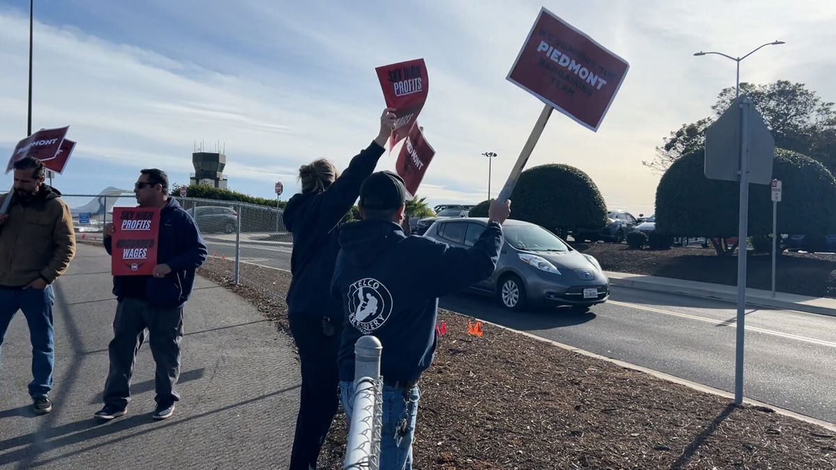 Piedmont Airlines and CWA protest at SLO Airport Monday.