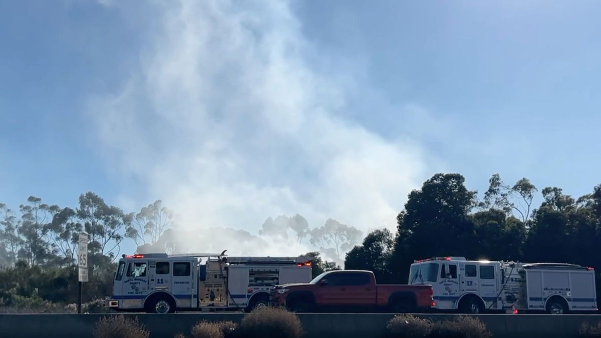 Vegetation fire breaks out on Highway 101 near Goleta Sunday