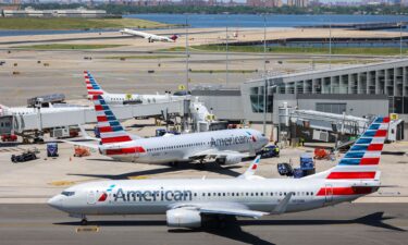 American Airlines aircrafts are pictured on the tarmac at LaGuardia Airport in Queens